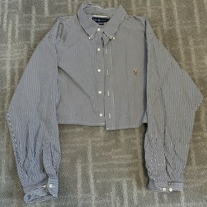 Ralph Lauren blue and white striped button down crop shirt